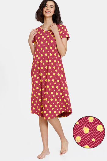 Buy Zivame Looney Tunes Knit Cotton Mid Length Nightdress - Beet Red
